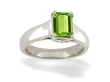 14K White Gold Genuine Emerald-cut Peridot Solitaire Ring