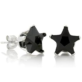 Black Star Cut Cubic Zirconia CZ Silver Stud Earrings