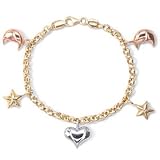 14KT Tri Color Heart, Moon, and Star Bracelet