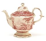 Elegant Red Toile Teapot For Teas, Dining and Kitchen Decor