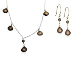 14k Yellow Gold Briolette Smoky Quartz Necklace and Earring Set