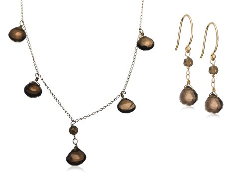 Childrens Toyshop  Jewelry : 14k Yellow Gold Briolette Smoky Quartz Necklace and Earring Set