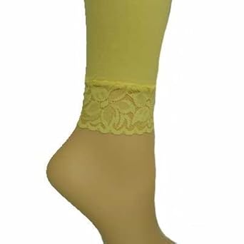 Yellow Lace Bottom Footless Tights Capri Leggings