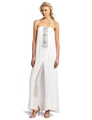 Strapless Silk Lace Slit Beaded Mini Dress 