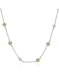14K Yellow Gold and Sterling Silver Fancy Filigree Heart Stationed Necklace