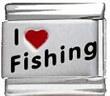 Clearly Charming I Heart Fishing Red Heart Laser Italian Charm