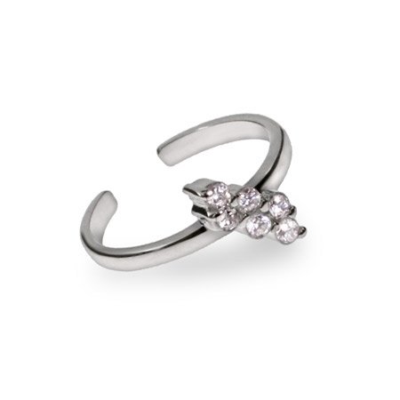 Eve's Addiction Sparkling Diagonal CZ Sterling Silver Toe Ring