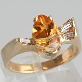 14K Yellow Gold Citrine & Diamond Ring - OldCities Estate Jewelry by Citrine Brooches
