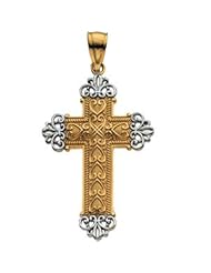 CleverEve Designer Series 14K Yellow Gold /White Gold 2 grams Polished Two Tone Cross Pendant 32.5 x 20.5mm