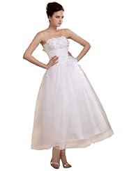 Lace-Up Tea Length  Tulle Floral Print  Ball Gown Wedding Dress 