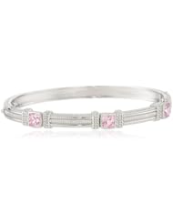 Judith Ripka "Giftables" 3 Cushion Stones Cubic Zirconia Pink Bangle Bracelet