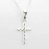Sterling Silver Rope Cross Pendant Diamond Cut Open Curb Chain Necklace for Child Italy 14, 16 Inch
