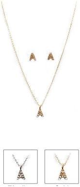 Women's Lett A Necklace torque pendant and Earring Set Gold