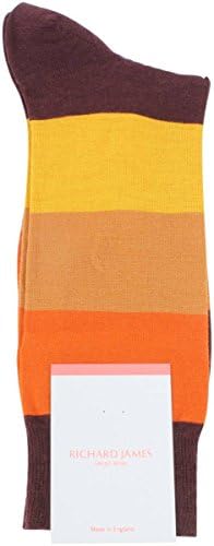 Maroon/Yellow/Orange Casma Block Stiped Socks by Richard James