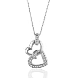 Sterling Silver Created White Sapphires Double Heart Pendant w/ 18Box Chain