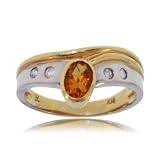 14KT Two Tone Gold Citrine Diamond Ring - Bezel Setting