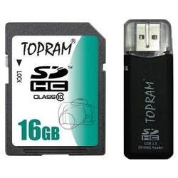 TOPRAM 16G 16GB SD SDHC Class 10 Extreme Speed Secure Digital Memory Card (SD Ver. 3.0) With R3 Card Reader - TRSD16GSDHC10R3a
