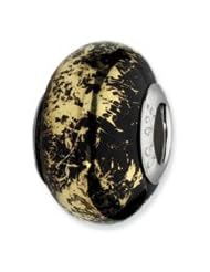 Sterling Silver Black w/Gold Foil Ceramic Charm