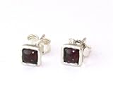 Image of little square Silver studs Set with square shape garnet stone