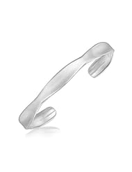 Sterling Silver Rhodium Plated Open Cuff with a Scallop Style
