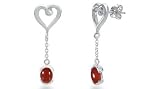 Oval Carnelian Dangling Heart Earrings Sterling Silver
