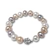Tricolor White Lavender Peach 10-11mm AA+ Cultured Pearl Bracelet w. Platinum Overlay CAREFREE Sterling Silver Rose Clasp 7" (L1S2R2)