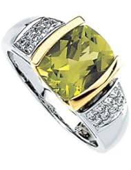 Ann Harrington Jewelry 14k 2-tone Gold 1/6 Ct Tw Diamond And 10x8 mm Cushion Cut Genuine Peridot Ring