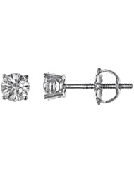 14k White Gold Natural Round Brilliant Cut Diamond Stud Earrings Prong Set (1/2 Carat, SI Clarity, F Color)