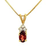 Oval Garnet Pendant with Diamonds on Chain .04cttw