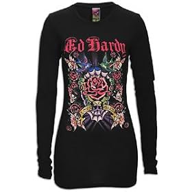 Ed Hardy Love & Roses Bttrfly Skulls L/S T - Women