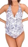 Blue and White Floral Tankini