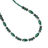 .925 Silver, Malachite & Onyx Necklace- 16 + 2 IN