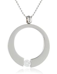 Womens Stainless Steel Open Circle with Cubic Zirconia Pendant Necklace , 18"