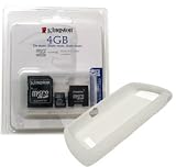 Combo of White Silicone Skin Cover Case and Kingston 4GB microSDHC Class 4 Memory Card with miniSD, SD Adapter for Blackberry 9530 9500 Storm Thunder