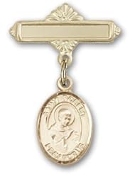 14K Gold Baby Badge with St. Robert Bellarmine Charm and Polished Badge Pin
