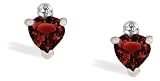 14K White Gold Genuine Heart Garnet and Diamond Earrings
