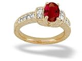 14K Yellow Gold Genuine Oval Ruby and Diamond Ring
