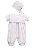 Square Collared Christening Romper with Bonnet