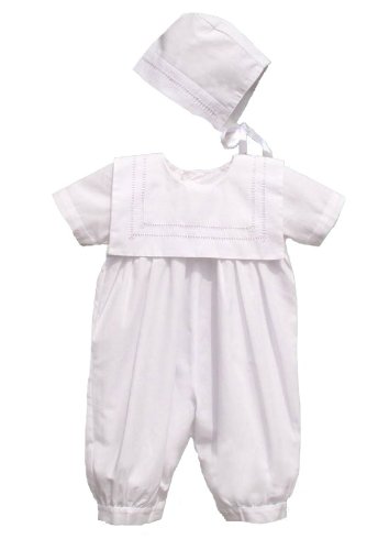 Square Collared Christening Romper with Bonnet