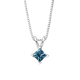 1 ct. Blue - SI3 Princess Cut Diamond Solitaire Pendant with Chain (White or Yellow Gold)