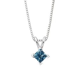 0.23ct.Blue-SI1PrincessCutDiamondSolitairePendantwithChain(WhiteorYellowGold)