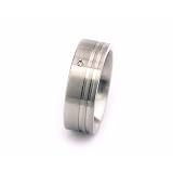 Thick square rounded stainless steel band with two surrounding lines with a flush-set 00.02 ct diamond and matte finish