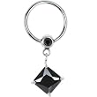 14 Gauge Black Cubic Zirconia Square Captive Ring