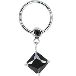 14 Gauge Black Cubic Zirconia Square Captive Ring
