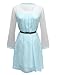 Allegra K Ladies Semi-Sheer Long Sleeves Splicing Belted Dress Light Blue S