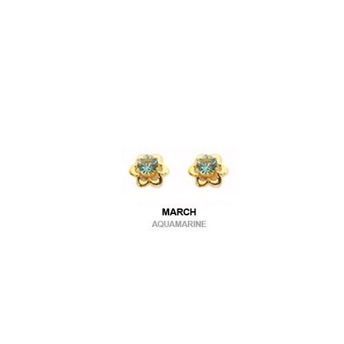 Bling Jewelry 14k Yellow Gold March Birthstone Aquamarine Color CZ Children Baby Flower Stud Earrings