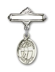Sterling Silver Baby Badge with St. Sebastian Volleyball Charm and Polished Badge Pin