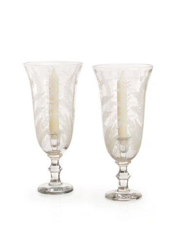 Pair of Elegant Etched Candle Hurricanes