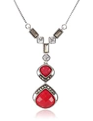 Judith Jack "Red Flamenco" Sterling Silver, Marcasite and Ruby Onyx Y-Shaped Necklace, 18"