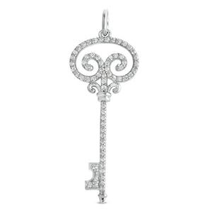 14k .58 Dwt Diamond White Gold Key Charm 46mm - JewelryWeb